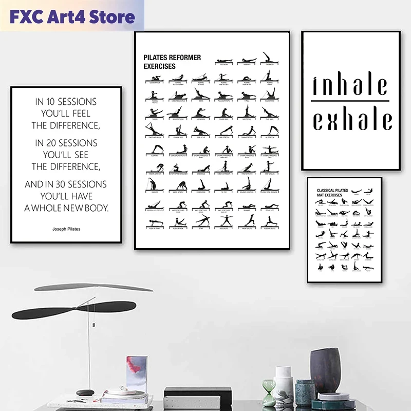 Sports Equipment Poster - Frameless Pilates Workout Chart Poster Canvas